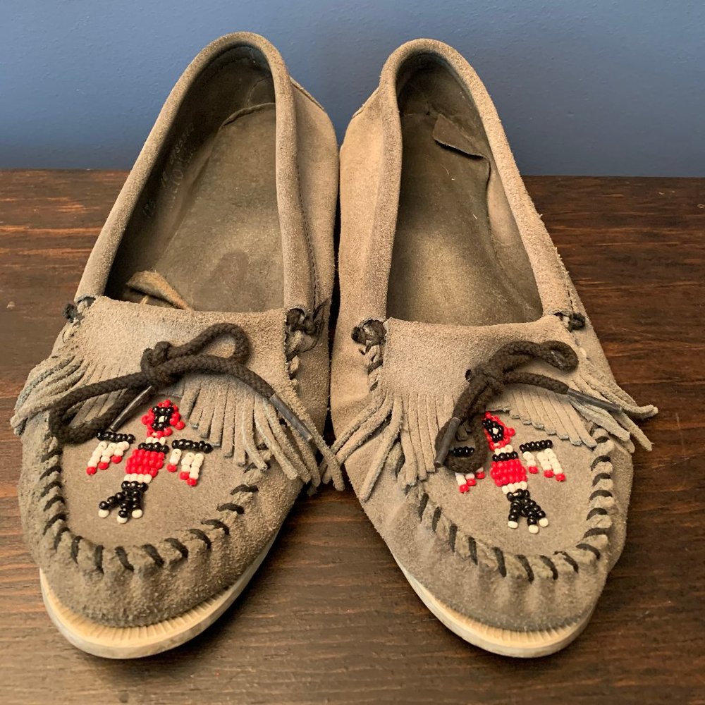 Minnetonka Moccasins - Gray with beading